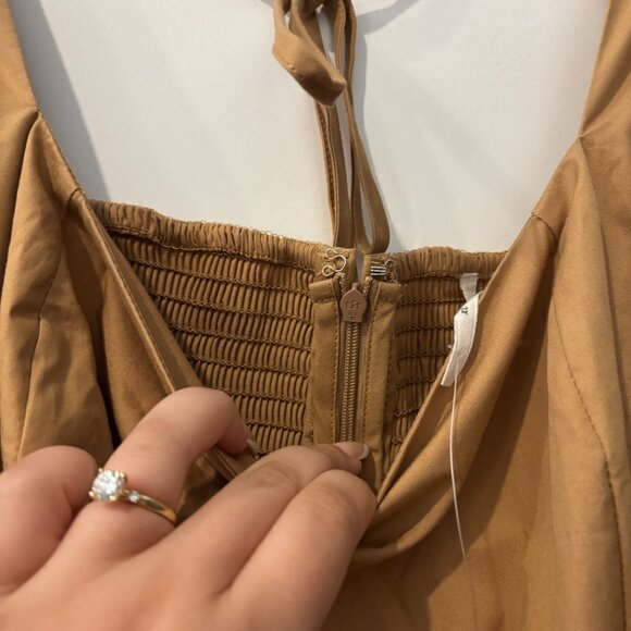 NWT By Anthropologie Long-Sleeve Square-Neck Poplin Mini Dress in Tan. Size XL - Picture 6 of 6